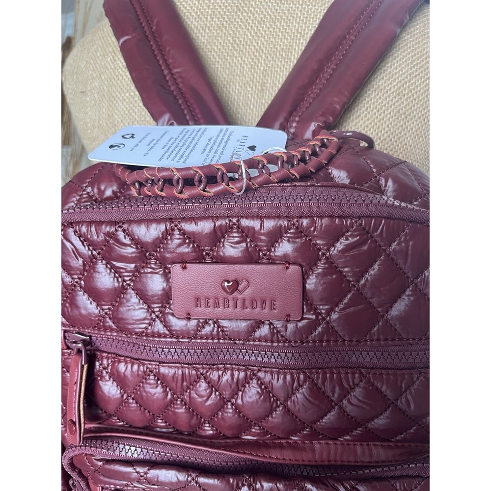 HeartLove Quilted Leather Backpack Burgundy Multi Pocket Travel Bag NWT - Picture 2 of 12